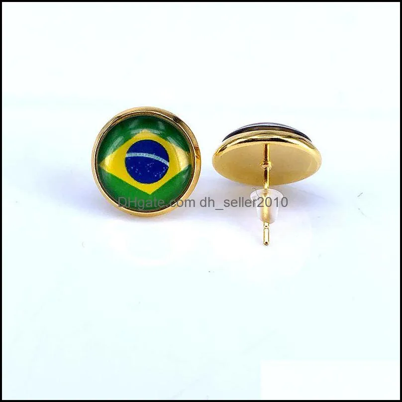 national flag stud earring russia spain france flag earring 12mm glass gem cabochon silver and gold plated copper jewelry