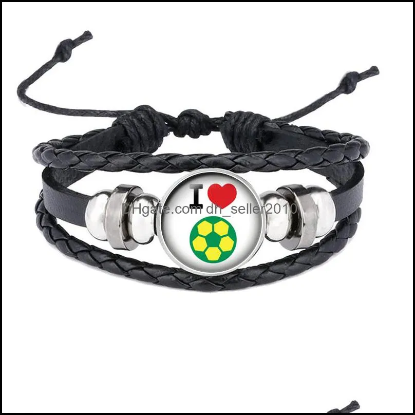 new brazil national flag cabochon snap charm mens leather bracelet adjust size leather bracelet for football fans b047