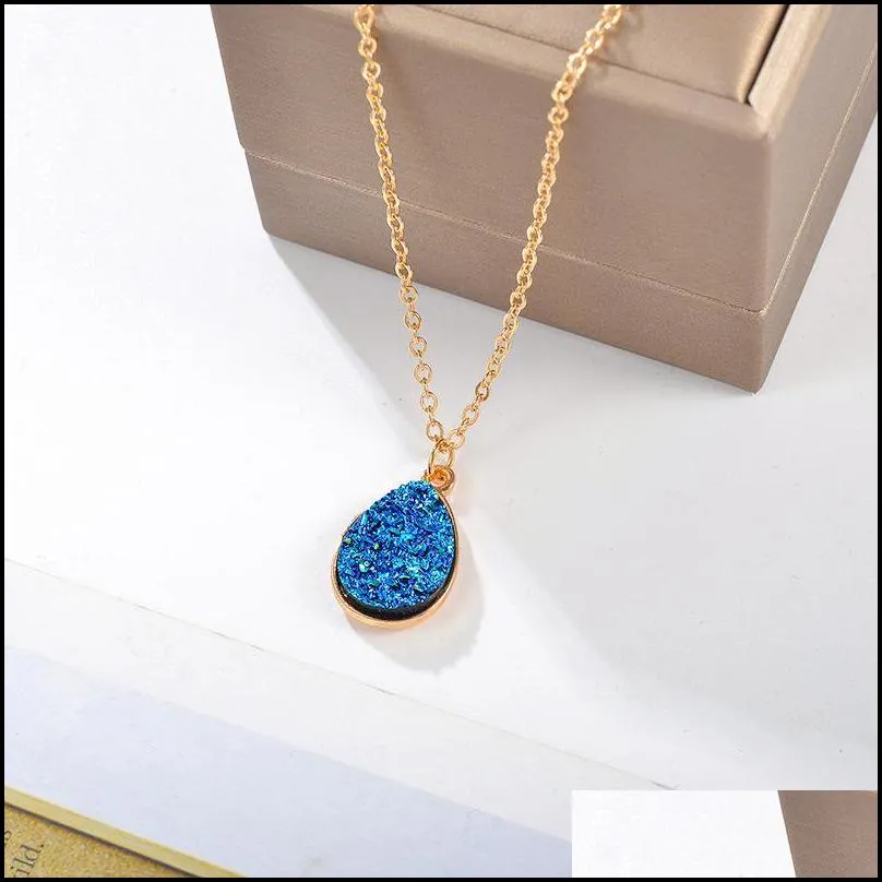 trendy resin stone druzy necklaces drop shape stone necklaces pendants for women gold pendant necklace fashion summer jewelry