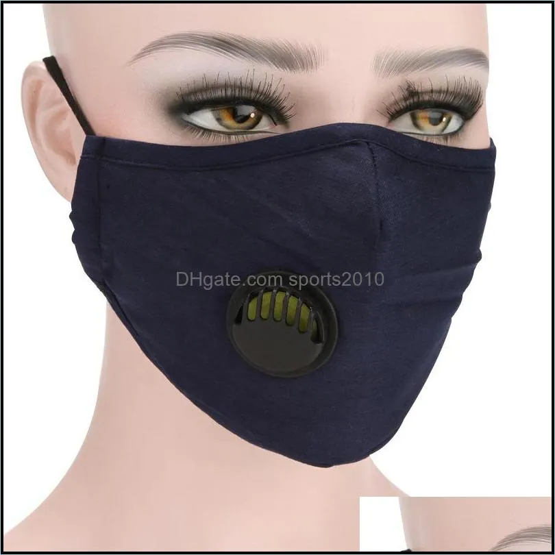 fashion unisex cotton face masks with breath valve pm2 5 mouth mask antidust reusable fabric mask 1707 t2