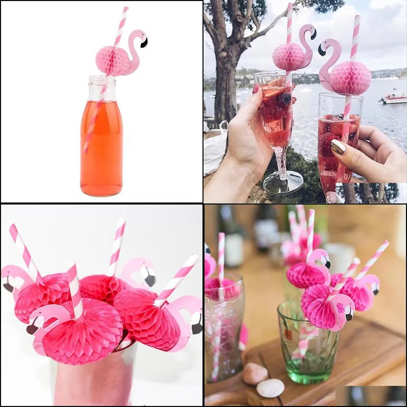 packaging dinner service 25pcs 3d flamingo pink jungle paper drinking straws lot summer pool straw birthday wedding party decorations