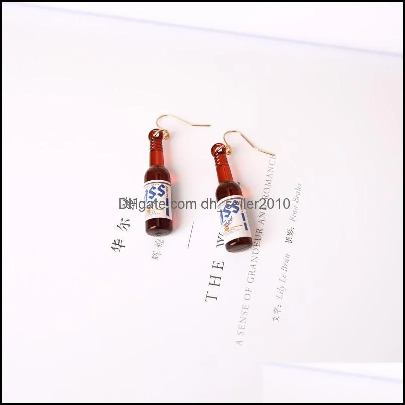 korean fashion creative wine bottle dangle earrings resin personalized beer drop earring funny party jewelry gifts for girls