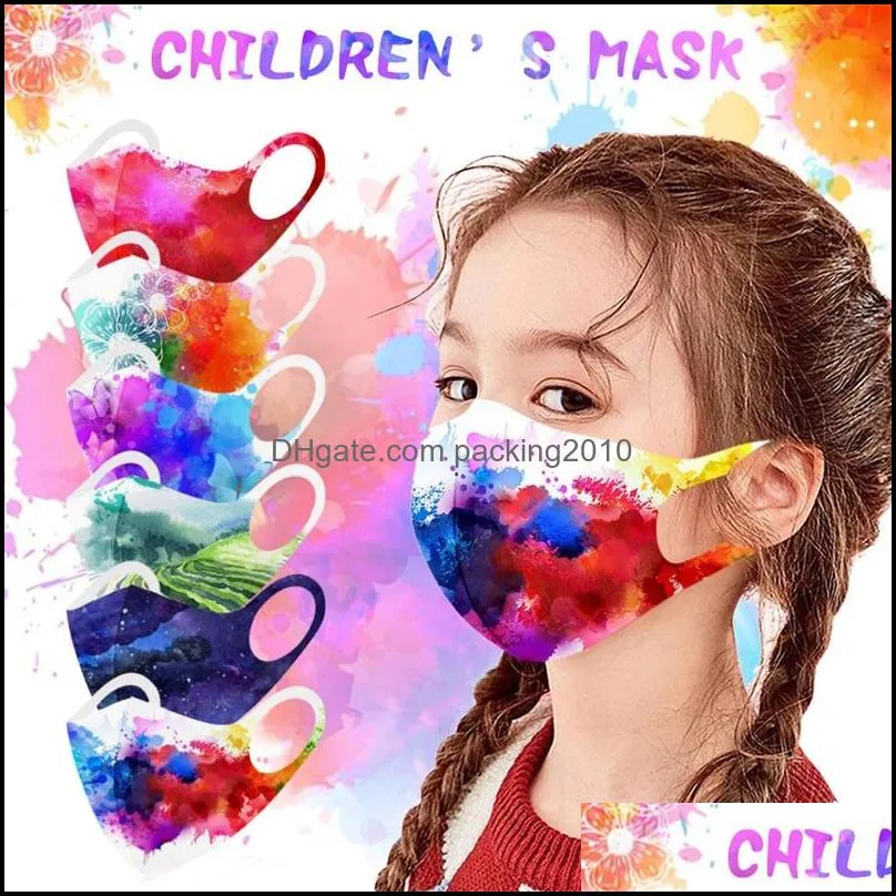 children fashion colorful ice silk cotton dustproof watercolor knitted masks kids washable waterproof breathable antisai fog face 1400