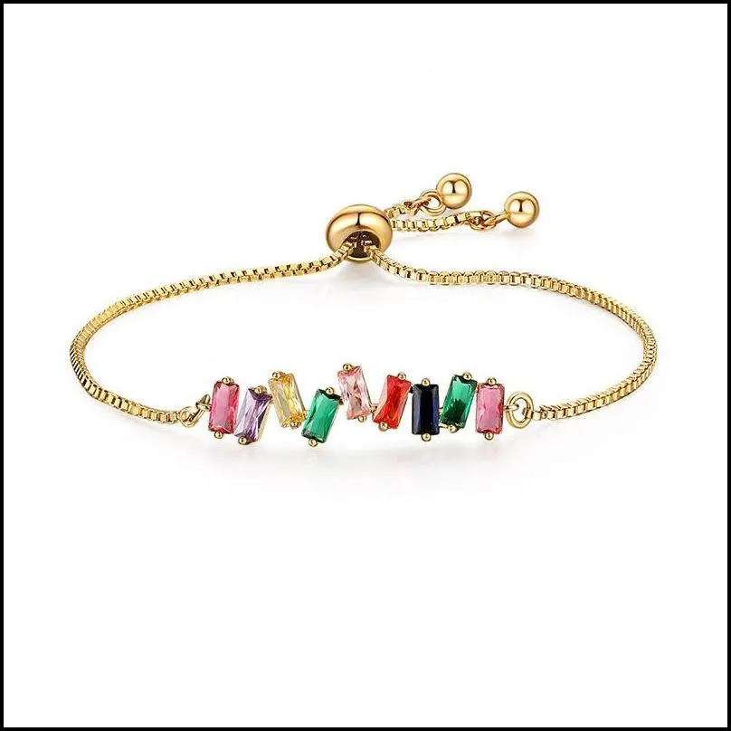 gold rainbow zircon bracelet colorful adjustable chain tennis rainbow bracelet for women girls fashion jewelry box chain bracelet