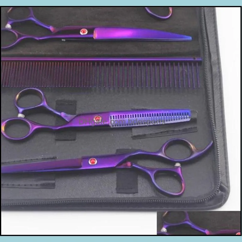 7 purple professional 6pcs/pet grooming scissors shears kit dog hair curved trimmer pet hairdressing beauty accessories 1473 v2