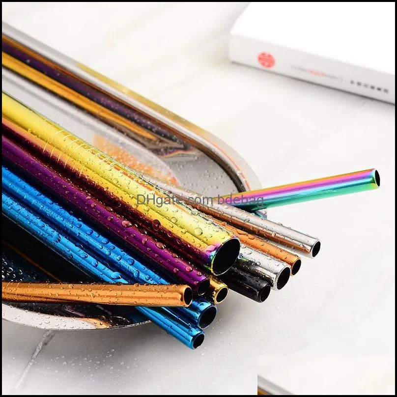 straight curved milk tea straw stainless steel coffee festival gift drinks straws originality with brush set arrival 7 5qx10 f2