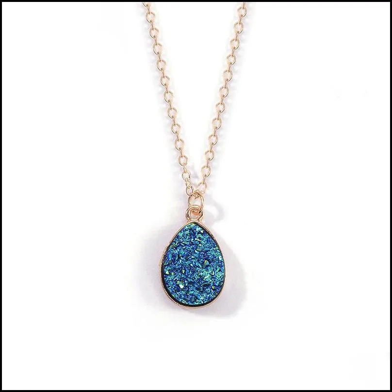trendy resin stone druzy necklaces drop shape stone necklaces pendants for women gold pendant necklace fashion summer jewelry