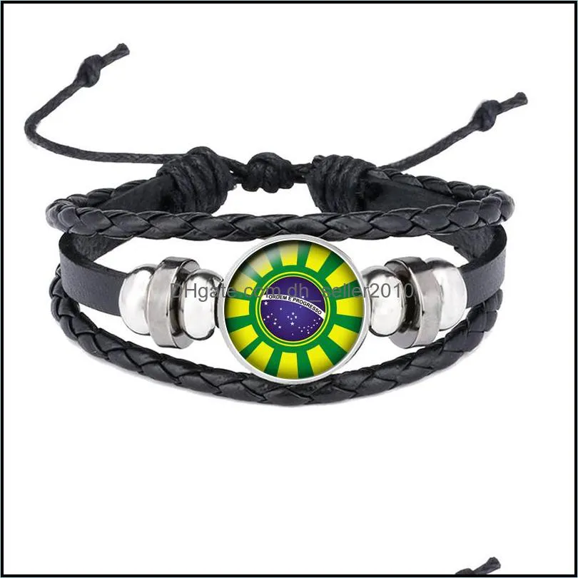 new brazil national flag cabochon snap charm mens leather bracelet adjust size leather bracelet for football fans b047