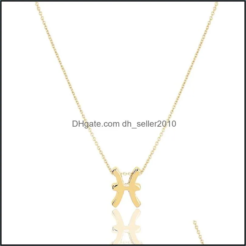 fashion jewelry 12 constellation pisces pendant necklaces for women zodiac chains necklace gold silver color birthday gift