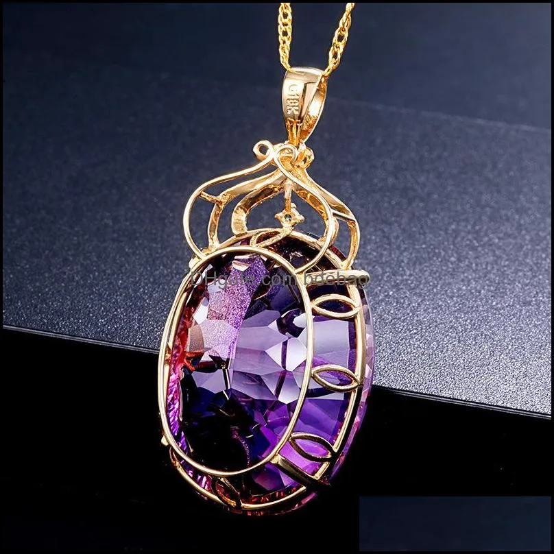 golden 36ct amethyst colour oval crystals hanger chaining lady bruiloft jewellery 694 r2