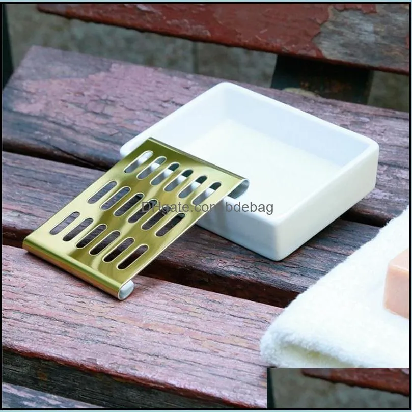 304 stainless steel ceramic dish double drain soap holder creative black soap box bathroom soap box rack 1340 t2