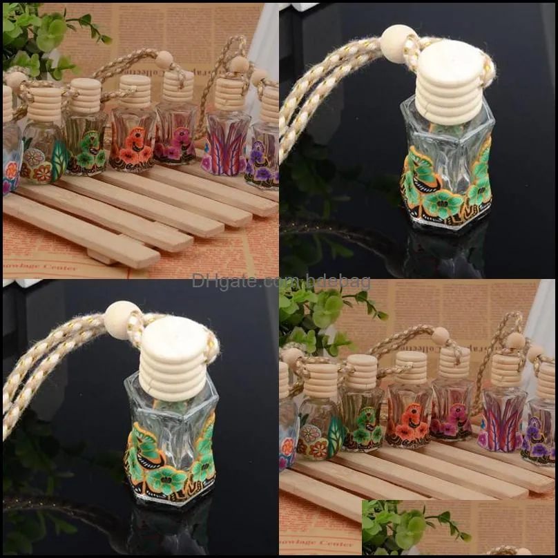 flower pattern transparent bottles pendant soft ceramics empty glass bottle automobile ornament home furnishing decoration 1 35hl