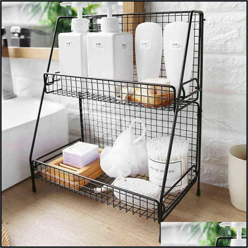 iron wire kitchen storage rack cosmetic makeup basket metal spice seasoning holder bathroom shelf desktop hollow dish organizer 211102