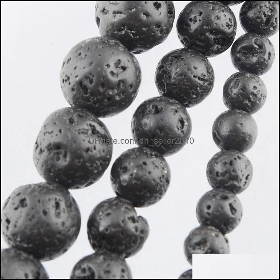 lava round beads 48mm black volcano natural stone diy spacers bead for bracelets by907