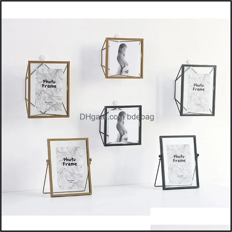 frames and mouldings arts crafts gifts drop delivery creative glass floating po frame nordic metal wire desktop picture holde 1950 y2