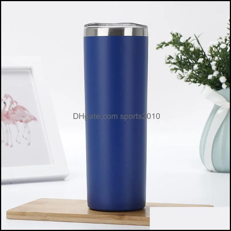 20oz slim tumbler powder coated tumblers stainless steel tumbler coffee cup vacuum insulated with straw