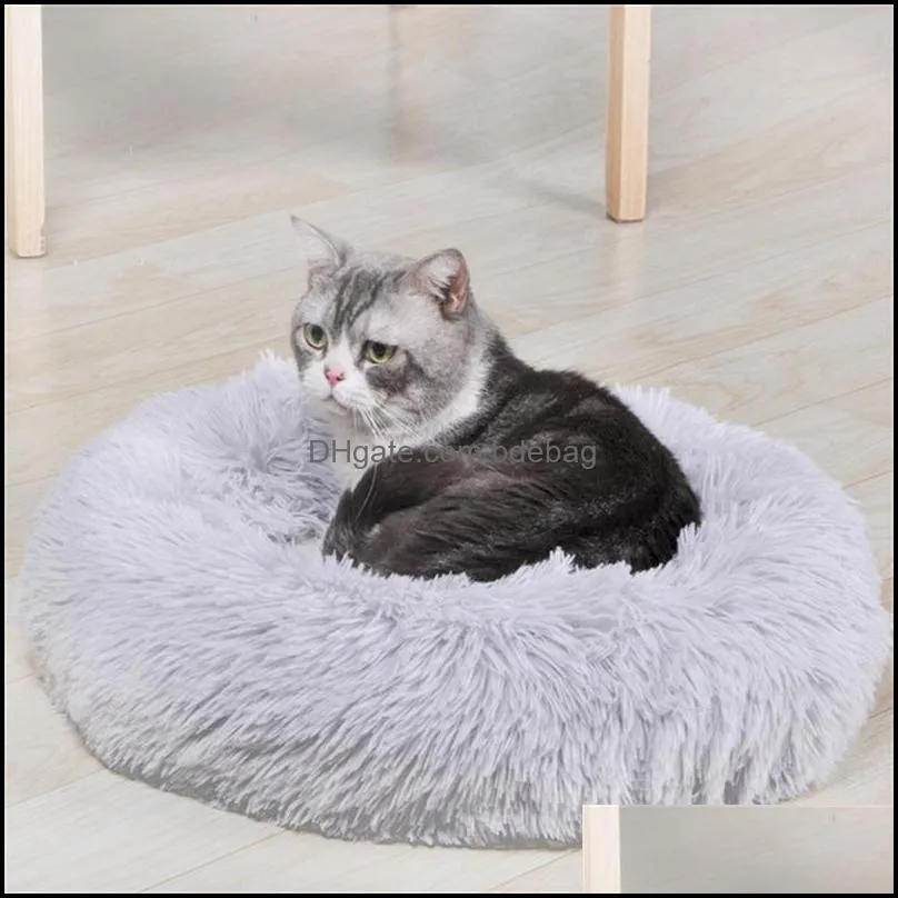  long plush dog bed winter warm round pet sleeping beds soild color soft pet dogs cat cushion mat drop 667 v2