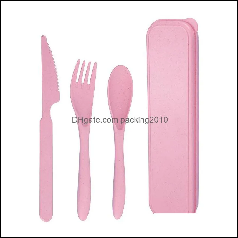 new multicolor wheat straw portable cutlery knife fork spoon three piece travel anti falling cutlery activity gift set 1402 t2