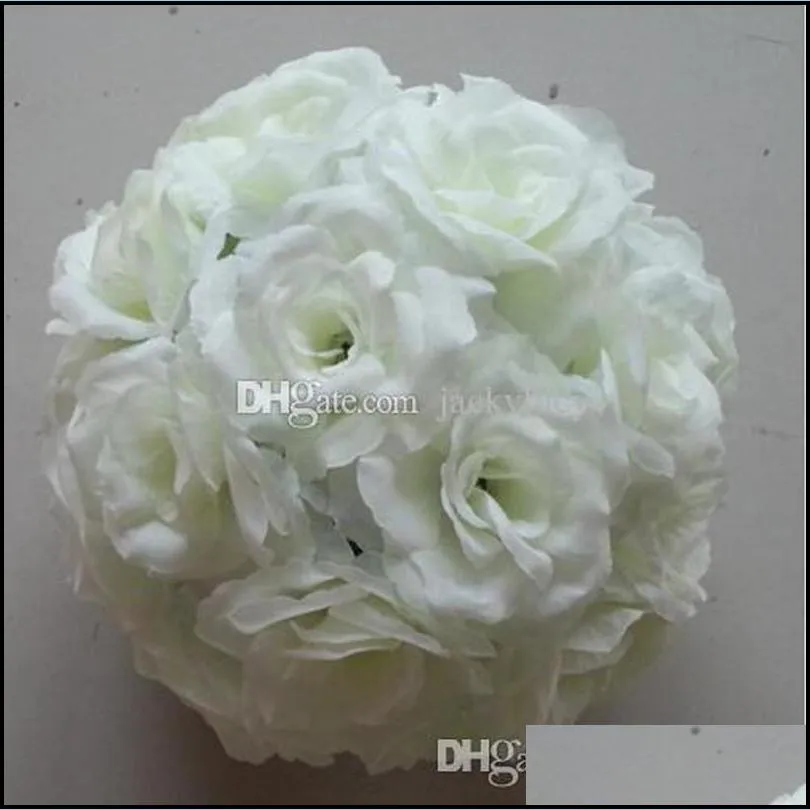 decorative flowers wreaths upscale white artificial rose silk flower ball hanging kissing balls 30cm 12 inch dia for wedding party