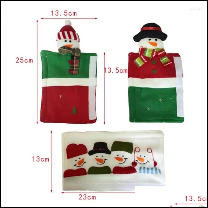 christmas decorations t84e 3 pcs fridge handle covers santa claus microwave oven antiscalding gloves year party home