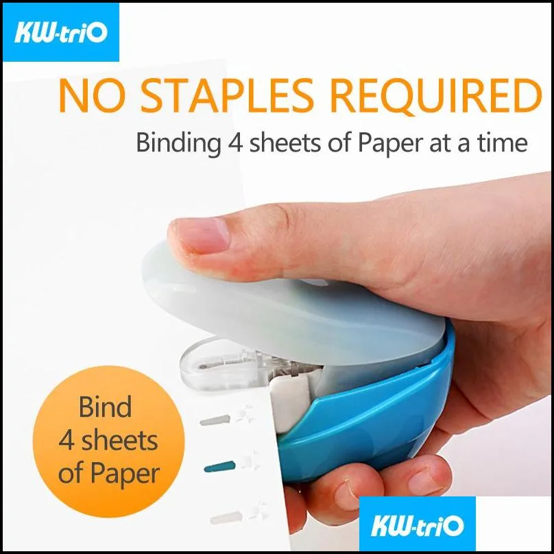 kwtrio mini stapleless stapler safe paper stapling plastic without portable no binding supplies 220510