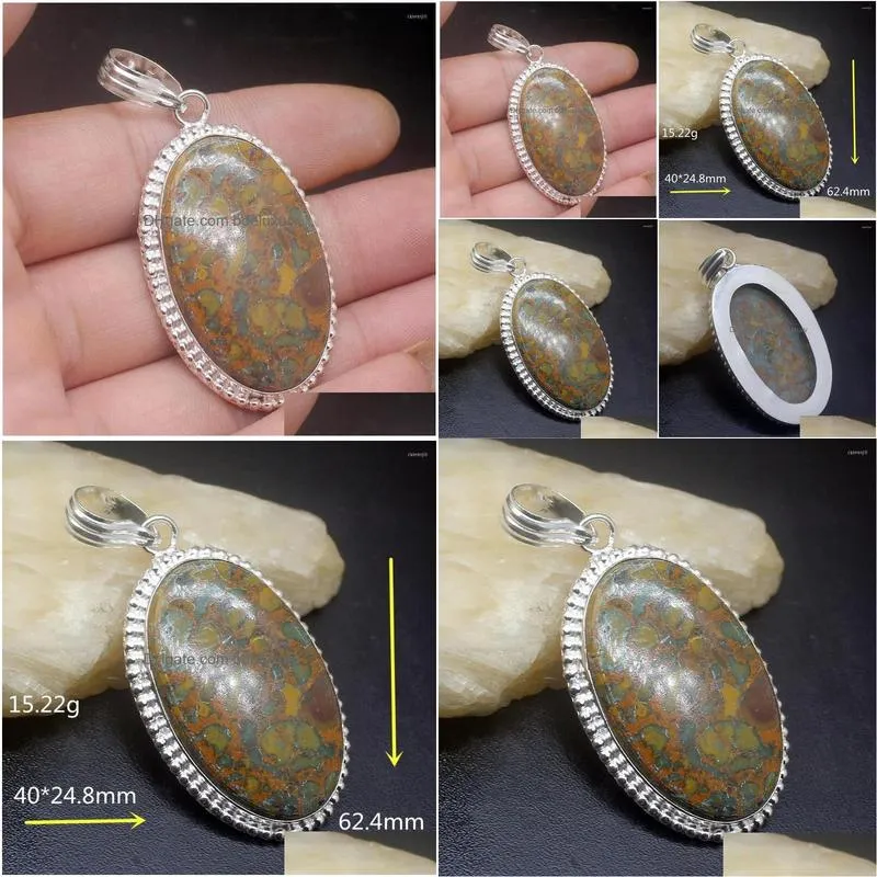 pendant necklaces gemstonefactory jewelry big promotion 925 silver solitaire oval shape ocean jasper women gifts necklace 0267