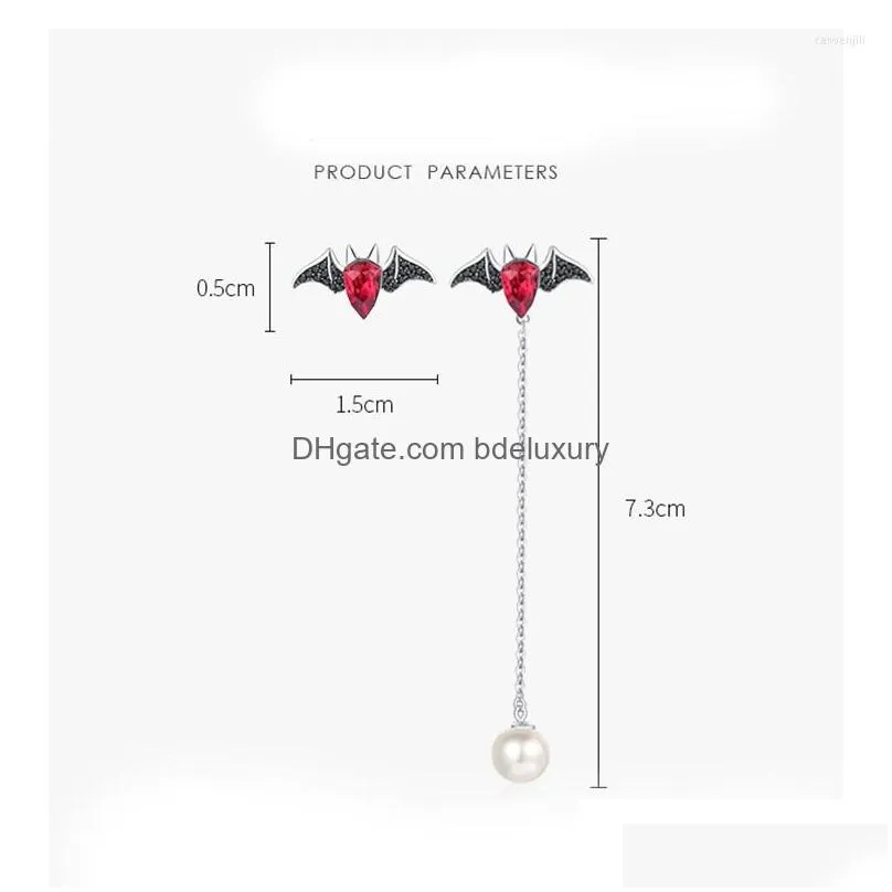 dangle earrings cocom s925 silver women bat red austrian crystals pearl halloween party jewelry gift gothic accessories