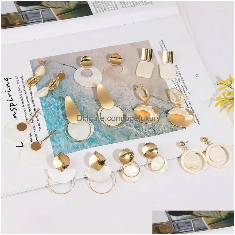 dangle earrings fashion 2022 est boho white shell drop for women bohemian round square gold metal geometric hanging