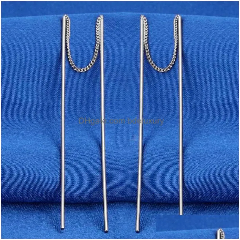 dangle earrings simple strip bar long chain drop rose gold color tessel ear line fashion jewelry earring for women e789