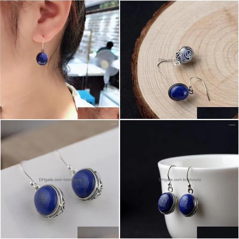 dangle earrings fnj 925 silver natural lapis for women jewelry pure original s925 sterling drop earring blue stone