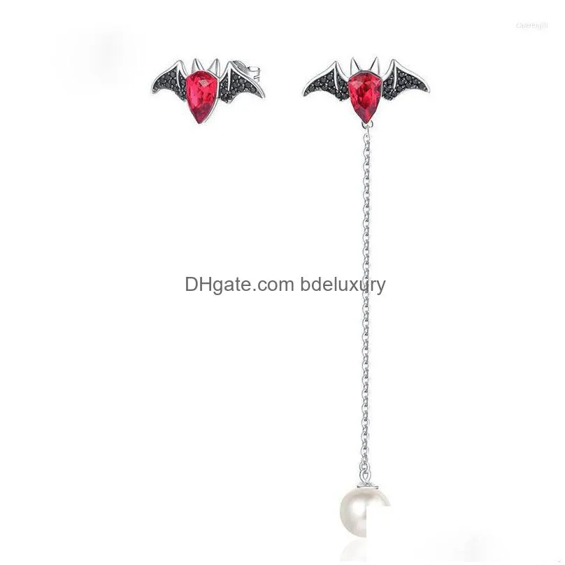 dangle earrings cocom s925 silver women bat red austrian crystals pearl halloween party jewelry gift gothic accessories
