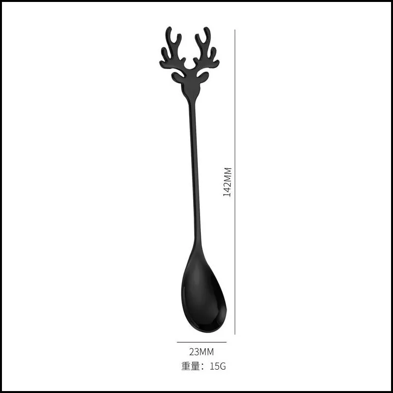 deer head shape coffee scoops 304 stainless steel stirring spoons romantic christmas elk coffee dessert spoon exquisite tableware party gift 2 8lx