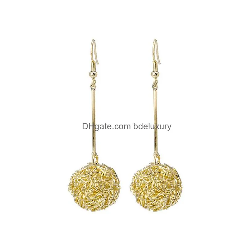 dangle earrings creative hollow braid metal ball long drop for women gold color alloy geometric hanging pendientes 2022