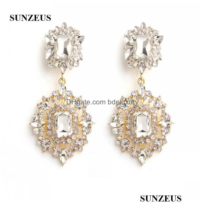 dangle earrings big eardrop with rhinestones bling bridal wedding 2022 ly stud for party ej04