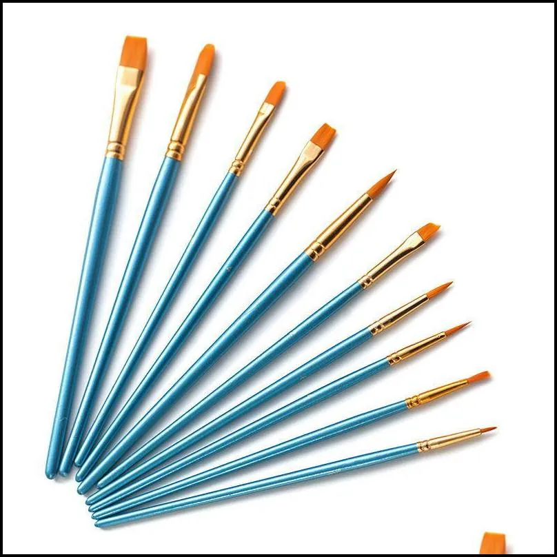10pcs/set paint brushes round pointed tip nylon hair artist paintbrushes for acrylic oil watercolor face nail art fine detail 2094 v2