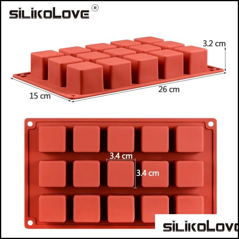 silikolove 15 cavity cube square shape silicone mold for cake decorating tools diy dessert moulds for kitchen baking 220601