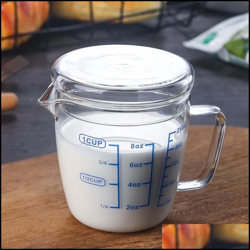 250/500ml measuring tools glass cup with cover and scale milk heat resistant cups measure jug creamer scales cup tea coffee pitcher 11 5yy