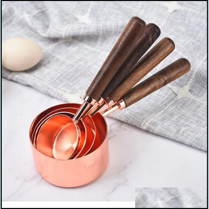 measuring cups 4pcs measuring tools spoon with graduation bakery wooden handle rose gold flavoring 44fq q2