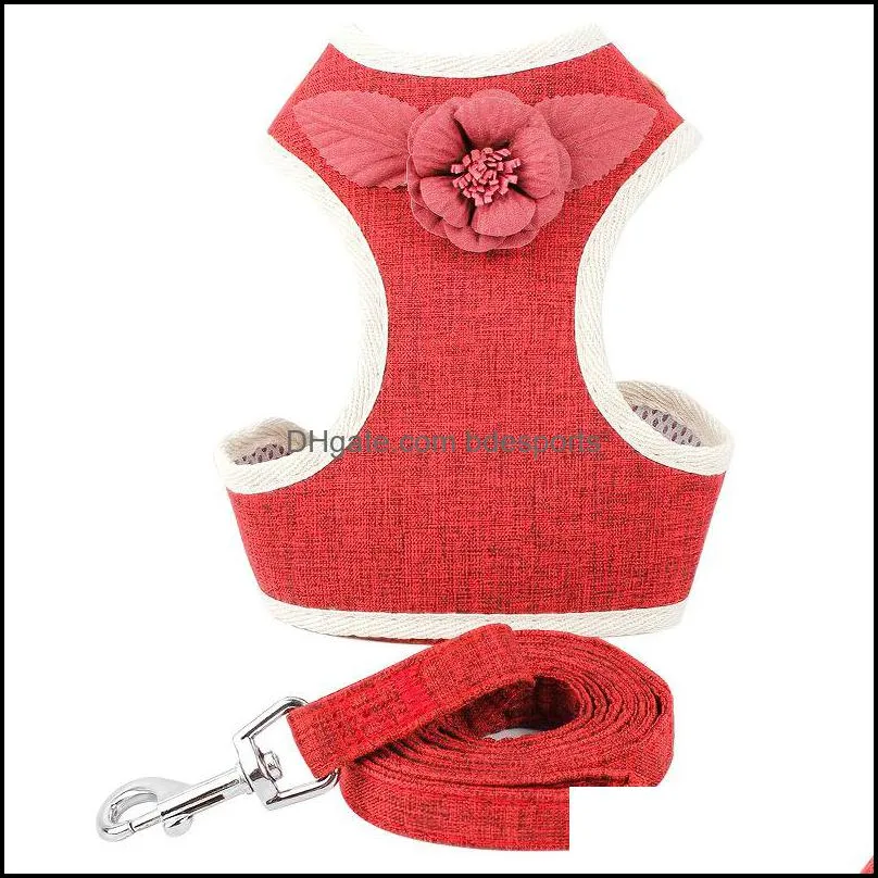 fashion flower pet harness dog leash set air nylon mesh puppy small dogs cat vest flower clothes accessories dog vest 4981 q2