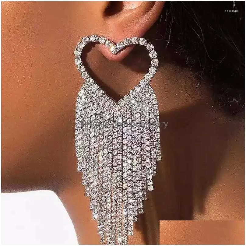 dangle earrings xialuoke long tassel hollow out heart drop for women luxury elegant mosaic rhinestone large statement jewelry