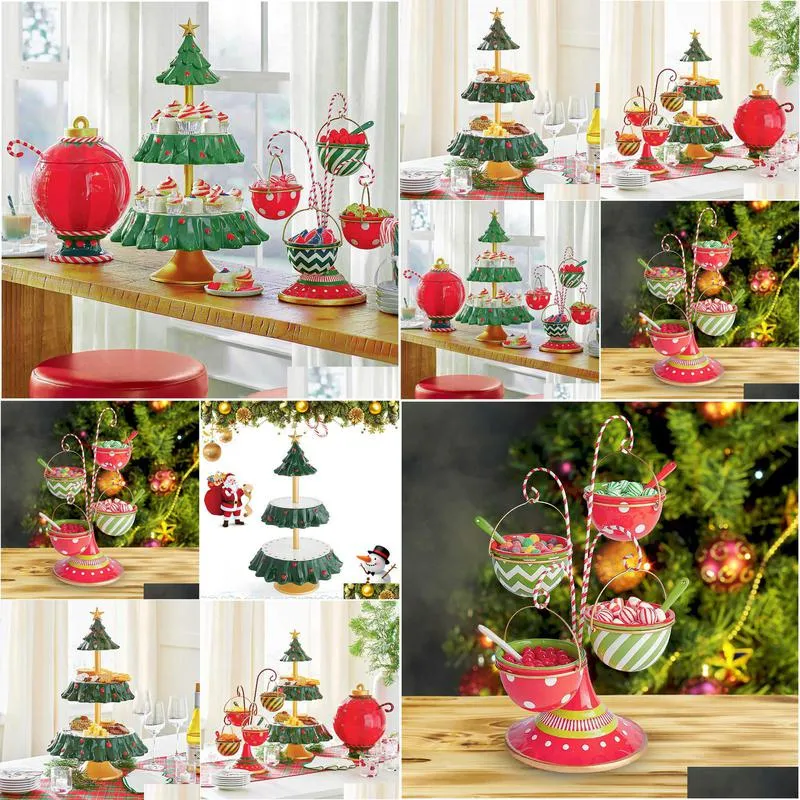 2022 christmas snack stand 2 tier resin food serving tray cupcake holder bowl christmas table decoration ornaments snack rack h1020