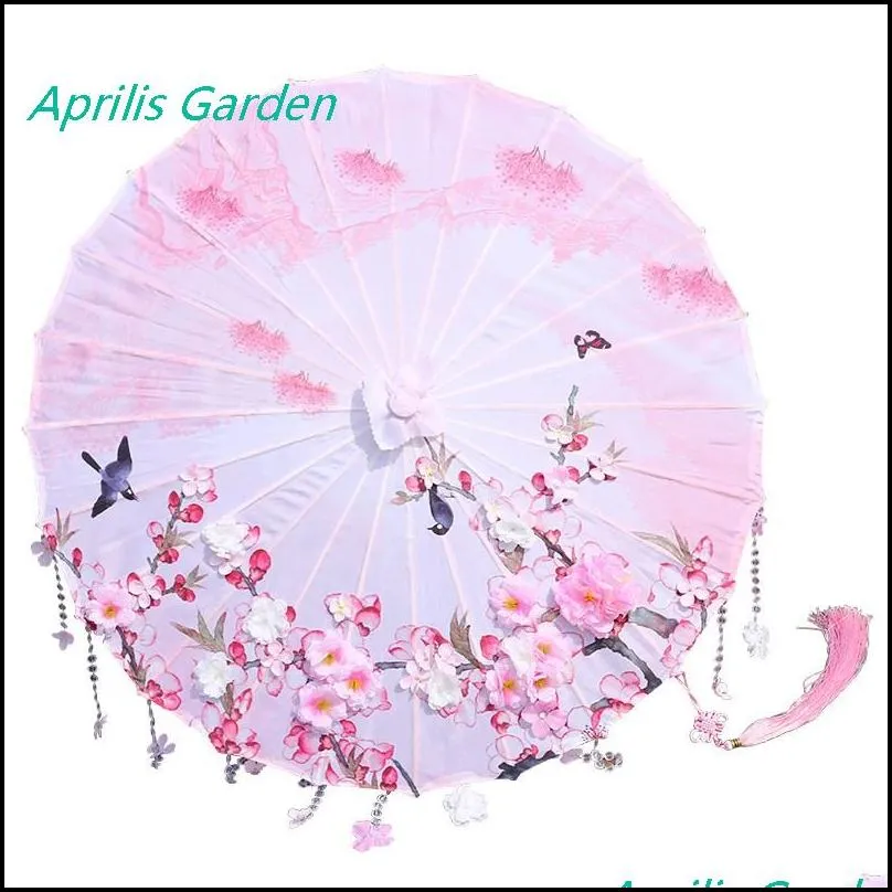 umbrellas silk cloth lace women costume p ography props tasseled yarned chinese classical oil paper parasol 221010