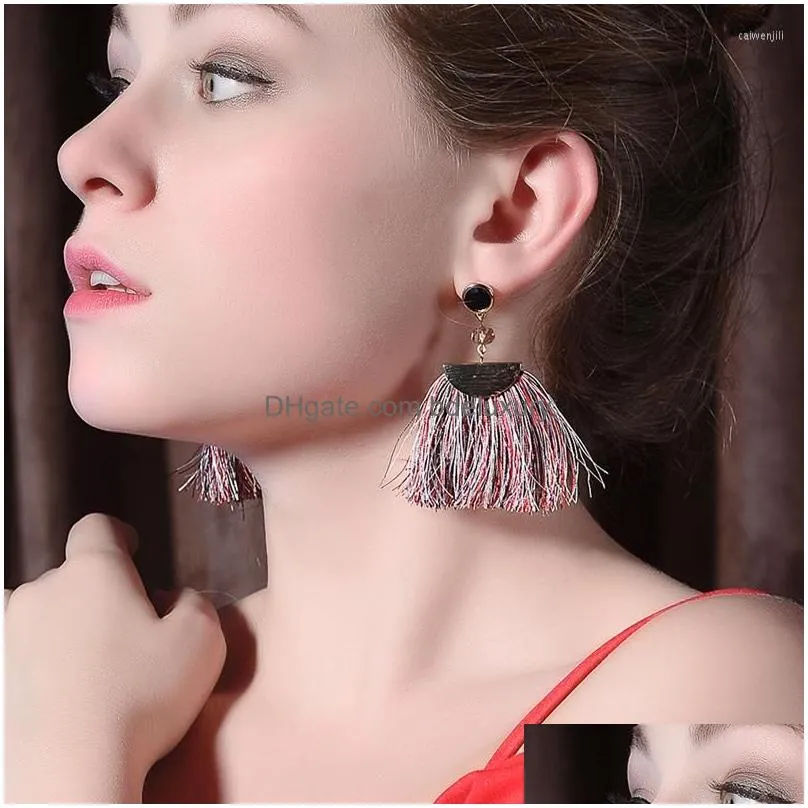 dangle earrings bohemia cotton thread tassel drop 2 color geometric resin alloy women fashion jewelry gift accessories