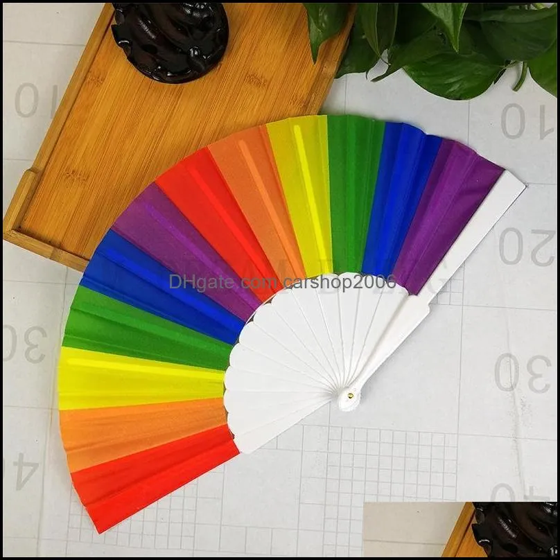 rainbow fans party favor folding fans colorful hand held fan summer accessory for rainbow party decoration
