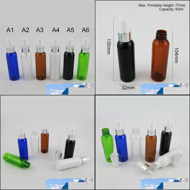 50 x 60ml amber black blue green clear white pet plastic spray bottles empty refill 2 oz mist pump perfume travel