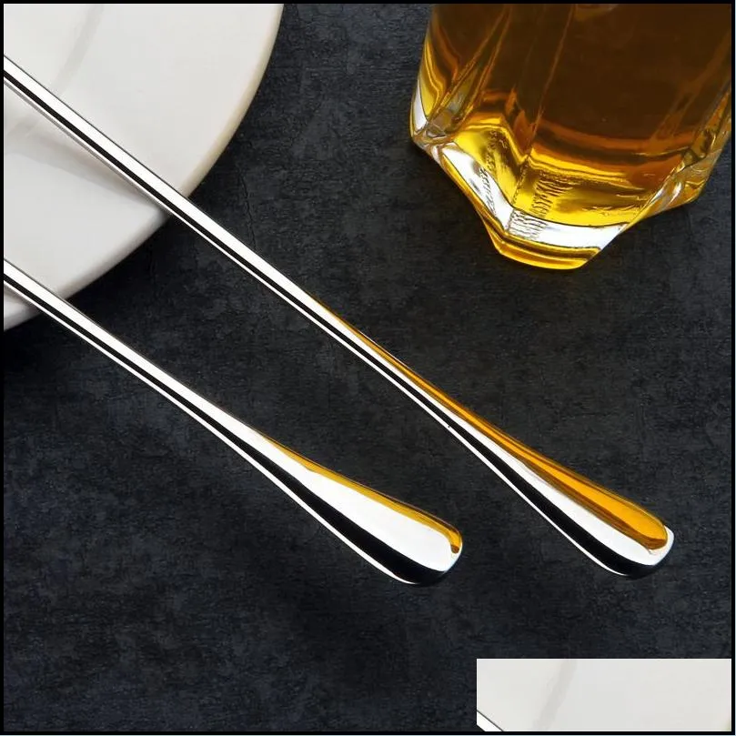 coffee mixing spoon stainless steel kitchen round soup spoons for eating stirring cooking korean long handle spoon tableware wholesale 0 45nb