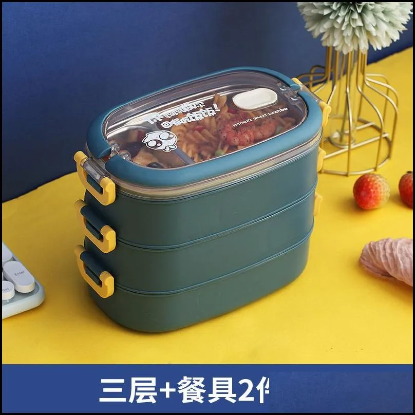 304 stainless steel insulated lunch box student school storage bento boxes with tableware food container multilayer freshkeeping box 38 9sy