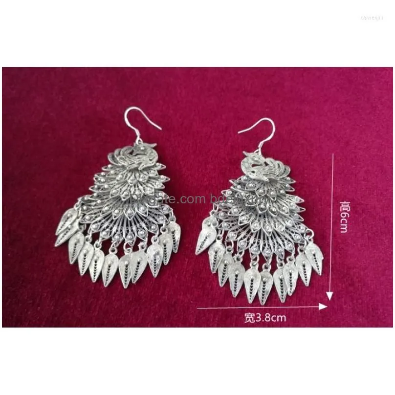 dangle earrings ethnic style handmade filigree silverplated peacock fashion retro characteristic performance eardrop jewelry