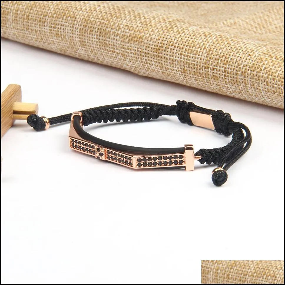 new fashion mens bracelet jewelry micro pave black cz pyramid double long tube watch protector macrame bracelets
