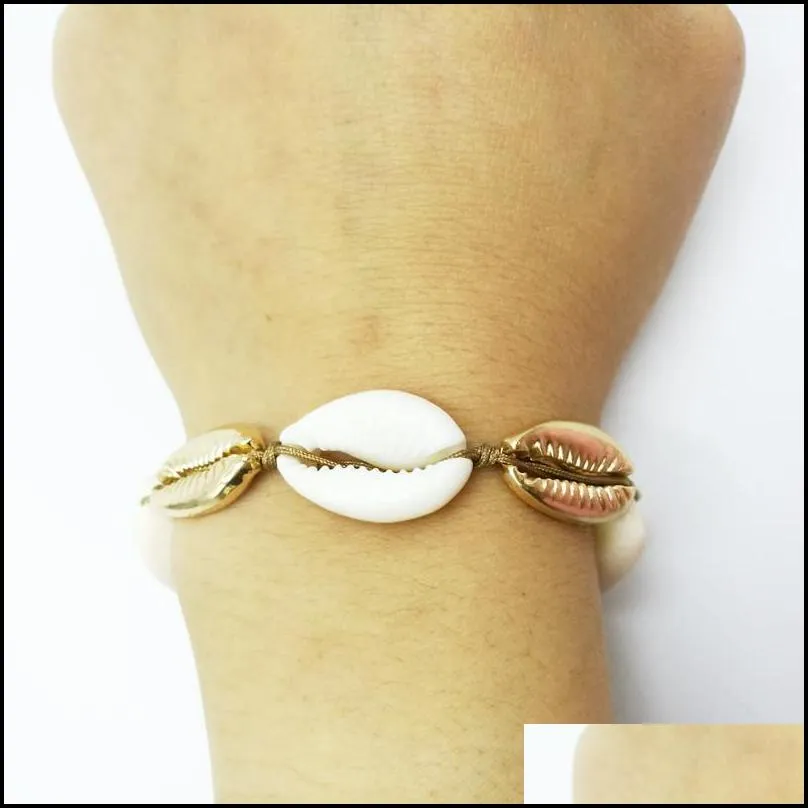 original nature shell charm bracelet with zinc alloy shell charm handmade gold color braid bracelets and necklace jewelry for women